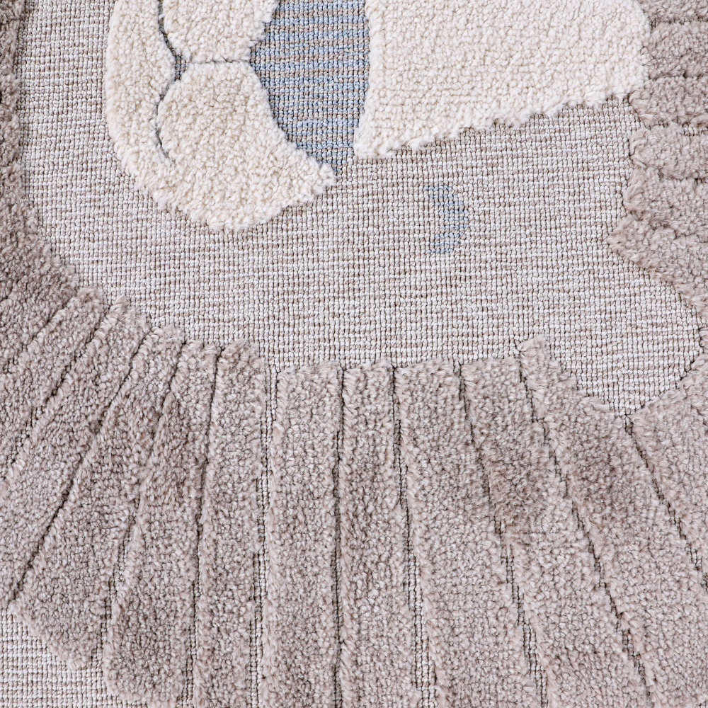 Distant Whispers Lion Woven Rug detail showcasing soft textures and earthy tones.