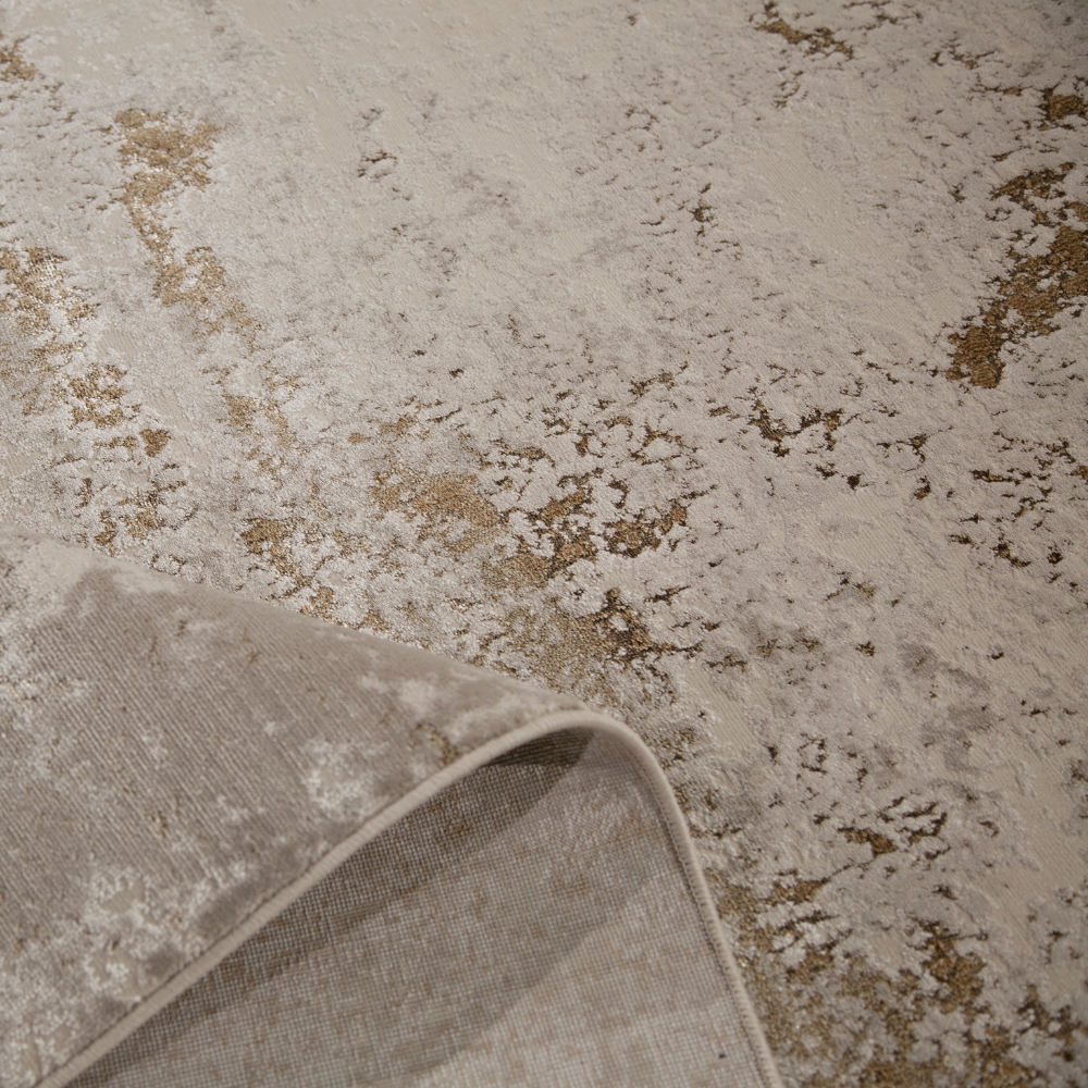 Vera Abstract Textured Rug in beige and gold for elegant home interiors