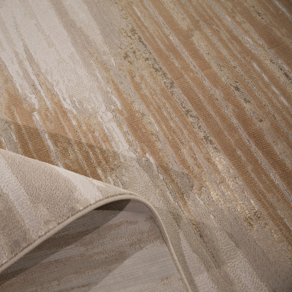 Aurora Reflection textured rug in brown and cream colors with geometric design