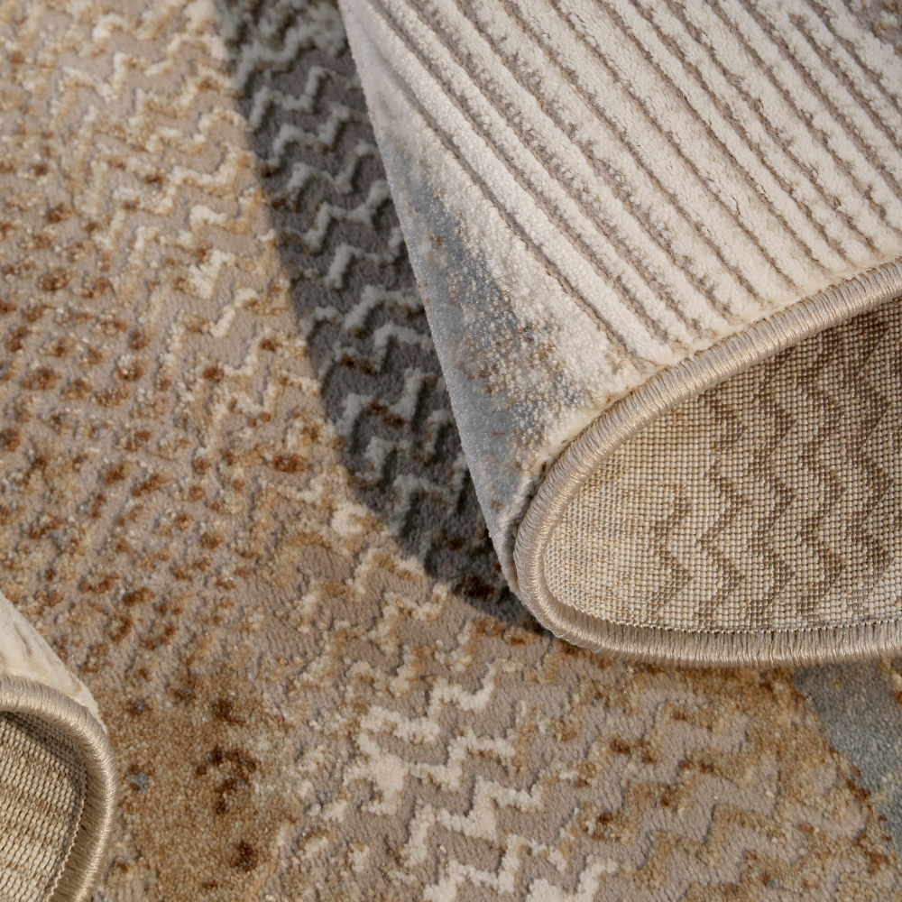 Beige and gray Amara Abstract Textured Rug with zigzag and floral designs