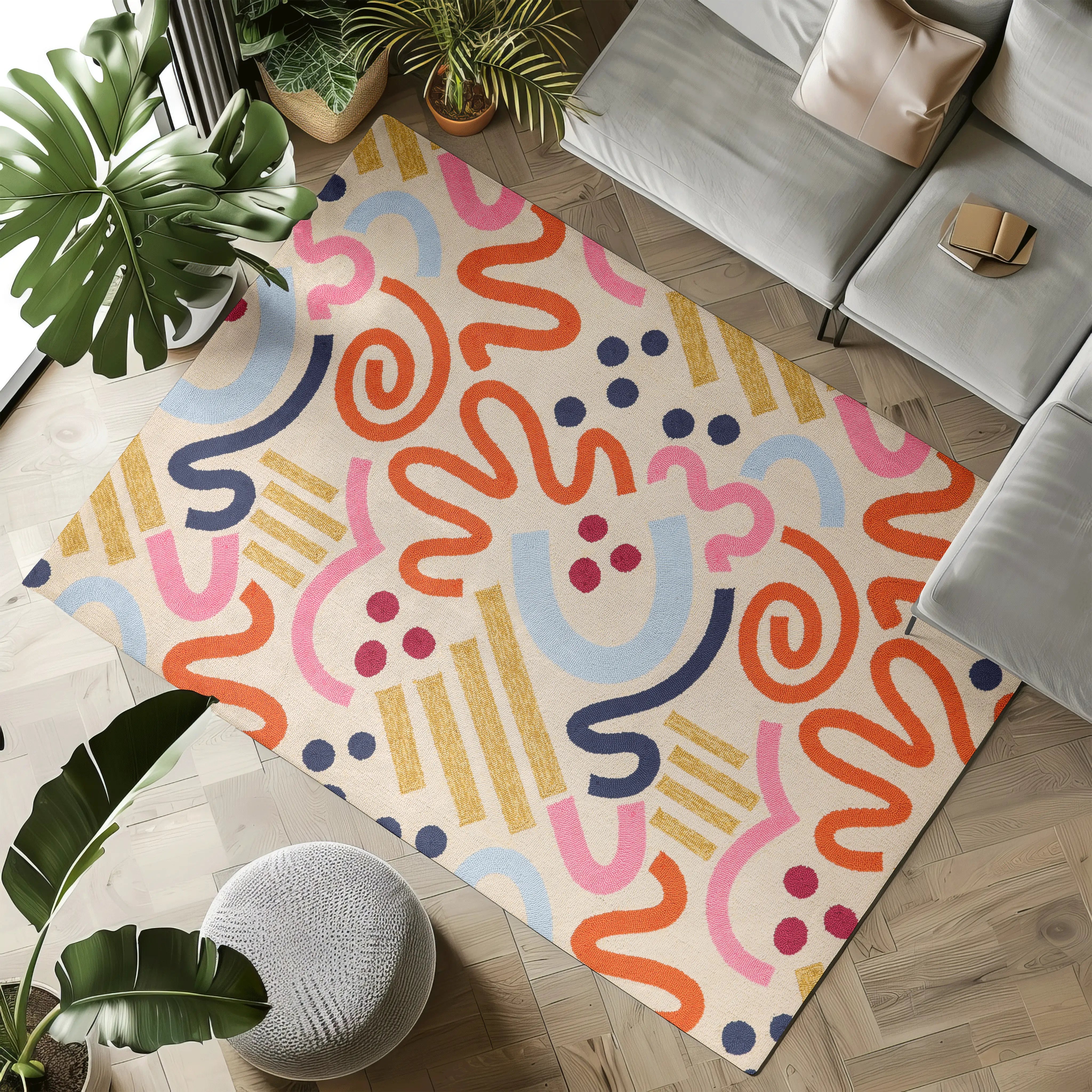 Multicolor Desert Sand rug with abstract design in bright hues for modern decor